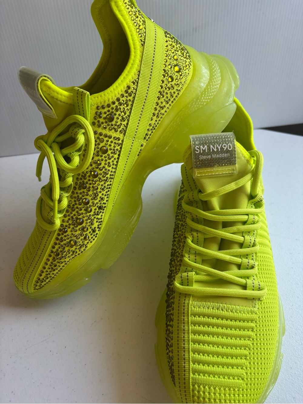 Steve Madden NY90 Neon Green- Yellow Crystal Embellished Athletic Sneakers